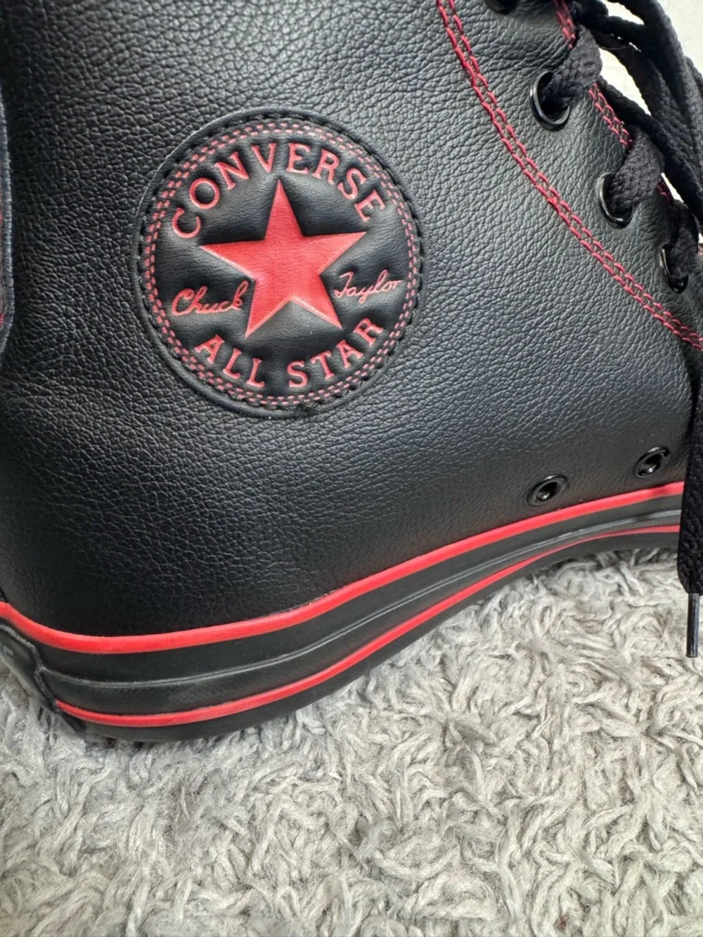 Converse Black High-Top Sneakers with Red Accents - Picture 3 of 11